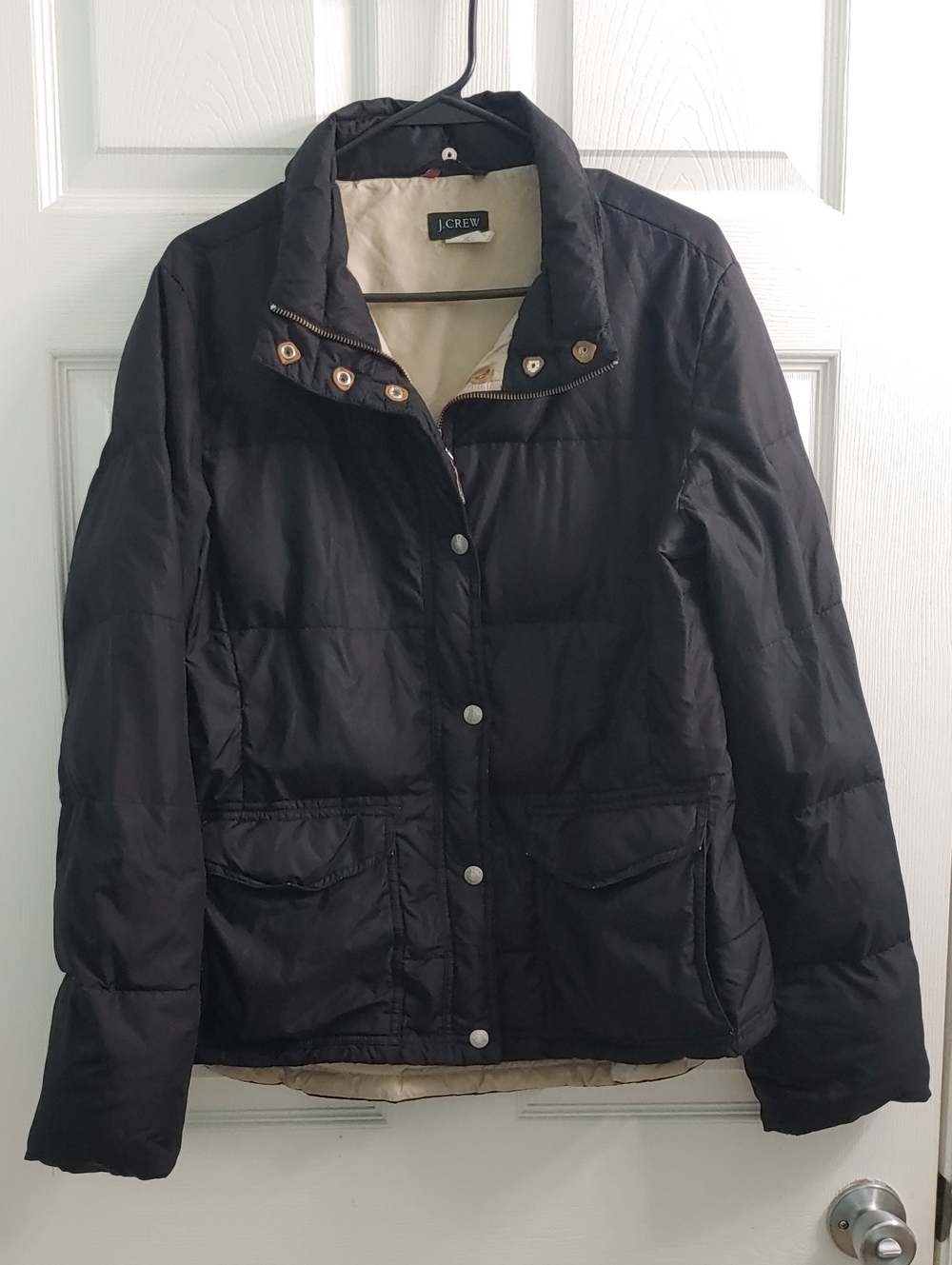 Vintage J. Crew Down Coat Men's Black Quilted Puffer Jacket Size L